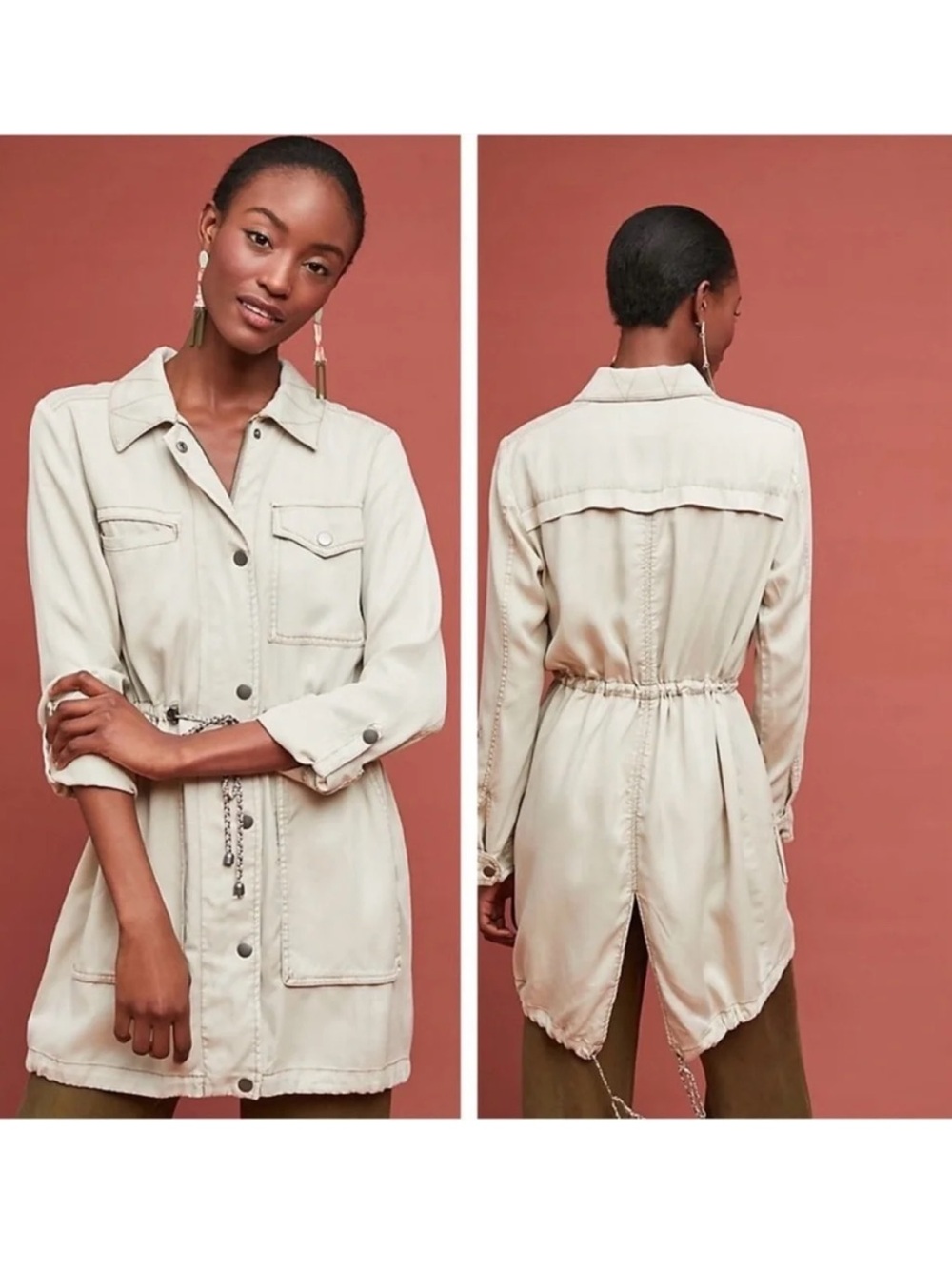 Anthropologie Manto Field‎ Jacket, Khaki Size Large Lightweight Drawstring Waist